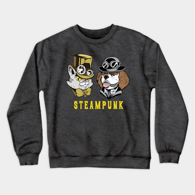 Steampunk Cat & Dog Couple Crewneck Sweatshirt by AJ techDesigns